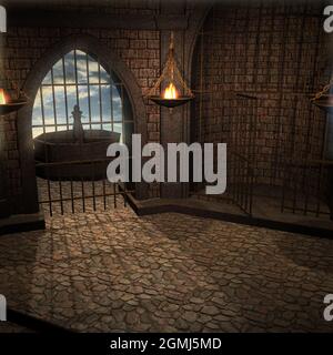 illustrazione 3d di un luogo medievale fantasy Foto Stock