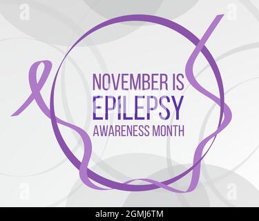 Concetto del mese di sensibilizzazione all'epilessia. Modello di banner con nastro viola e testo. Illustrazione vettoriale. Illustrazione Vettoriale
