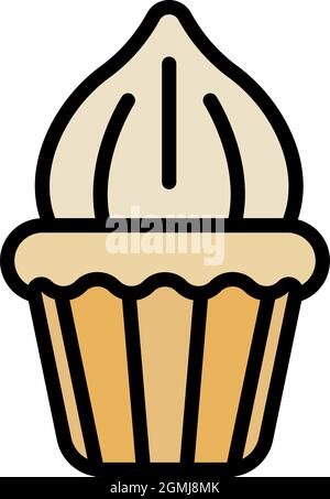 Icona della meringa di cupcake. Contorno cupcake meringa vettore icona colore piatto isolato Illustrazione Vettoriale