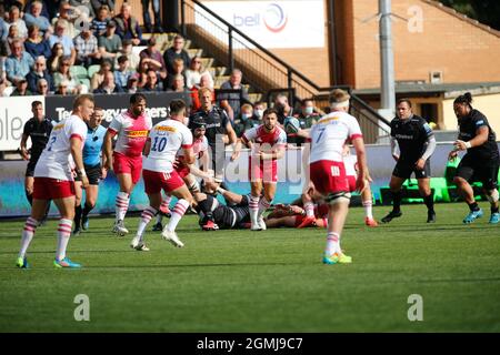 Newcastle, Regno Unito. 19 Settembre 2021. NEWCASTLE UPON TYNE, REGNO UNITO. 19 SETTEMBRE Danny cura di Harlequins in azione durante la partita Gallagher Premiership tra Newcastle Falcons e Harlequins a Kingston Park, Newcastle domenica 19 settembre 2021. (Credit: Chris Lishman | MI News) Credit: MI News & Sport /Alamy Live News Foto Stock