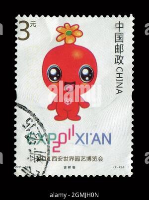 Timbro stampato in Cina mostra l'immagine del 2011-10 EXPO 2011 Xian, circa 2011. Foto Stock