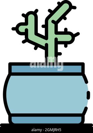 Icona Cactus pot. Contorno cactus pot vettore icona colore piatto isolato Illustrazione Vettoriale