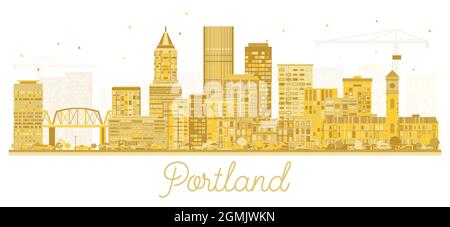 Portland, Oregon City Skyline con edifici dorati isolati su White. Illustrazione vettoriale. Concetto di viaggio d'affari e di turismo. Illustrazione Vettoriale