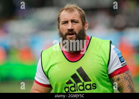Newcastle, Regno Unito. 20 Mar 2021. NEWCASTLE UPON TYNE, REGNO UNITO. 19 SETTEMBRE Joe Marler di Harlequins si riscalda durante la partita Gallagher Premiership tra Newcastle Falcons e Harlequins al Kingston Park, Newcastle, domenica 19 settembre 2021. (Credit: Chris Lishman | MI News) Credit: MI News & Sport /Alamy Live News Foto Stock