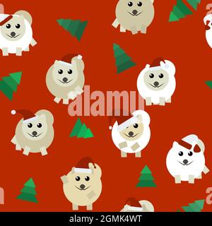 Disegno di un cane giocoso di un Pomeranian Pameranian in un cappello di santaclaus su un rosso backgranttern cane giocoso pameran spitz su uno sfondo blu Illustrazione Vettoriale