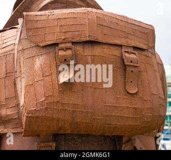 Tommy World War One, Soldato, scultura, Seaham, Odysseus gigante, Bellissimo tributo, guerra mondiale 1, incredibile statua, giardini commemorativi, arrugginito gigante, WW1. Foto Stock