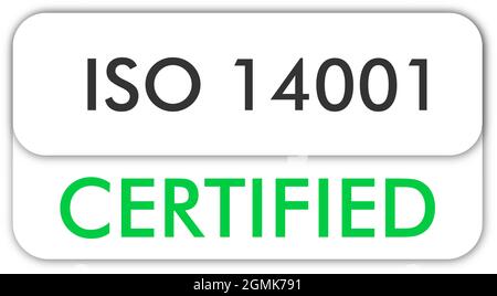 Logo certificato ISO 14001, icona. Timbro di certificazione. Vettore di disegno piatto. Illustrazione vettoriale Illustrazione Vettoriale