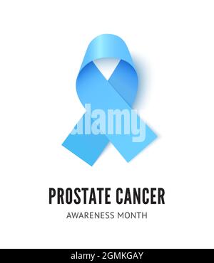 Illustrazione del vettore del nastro di consapevolezza del cancro della prostata isolata su sfondo bianco. Nastro vettoriale di seta blu chiaro realistico con anello Illustrazione Vettoriale