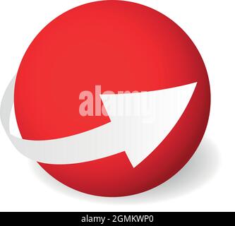 Icona a forma di freccia circolare intorno alla sfera. Simbolo astratto. Semplice segno vettoriale 3D con ombra interrotta. Illustrazione Vettoriale