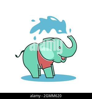 Carino bambino elefante felice amichevole spruzzando acqua personaggio Cartoon Illustrazione Vettoriale