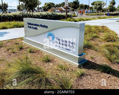 SAN DIEGO, CA 9-19-2021: Cartello d'ingresso alla sede del concerto della rady Shell al Jacobs Park nella Marina di Embarcadero Foto Stock