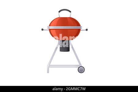 Barbecue tondo portatile con disegno vettoriale con tappo rosso su sfondo bianco Illustrazione Vettoriale