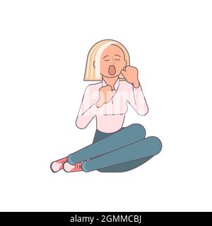 Donna in isterica o mentalmente stress nervoso. Attacco di panico, stress mentale, ansia concetto isolato su sfondo bianco. Illustrazione del vettore Flat Art Illustrazione Vettoriale