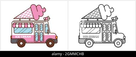 Gelateria furgone coloring page per bambini Illustrazione Vettoriale