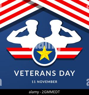 veterans giorno disegno con due soldato saluting. 11 novembre Illustrazione Vettoriale