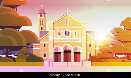 facciata contemporanea della chiesa cattolica architettura religione cristiana cultura concetto orizzontale Illustrazione Vettoriale