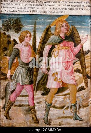 Benozzo Gozzoli, Tobias con Arcangelo Raffaello, pittura, circa 1460 Foto Stock