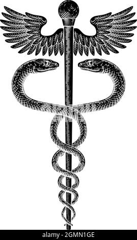 Caduceus Vintage medico serpenti simbolo Illustrazione Vettoriale