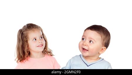 Ritratto di bambini isolati su sfondo bianco Foto Stock