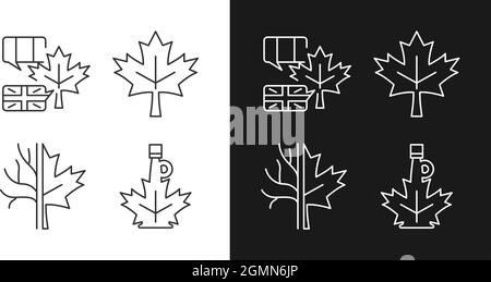 Significato foglia di acero icone lineari impostate per modalità scure e chiare impostate Illustrazione Vettoriale