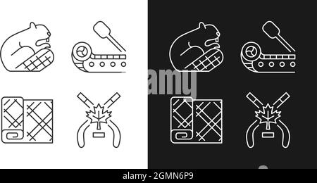 Patrimonio storico delle icone lineari canadesi impostate per modalità scure e chiare Illustrazione Vettoriale