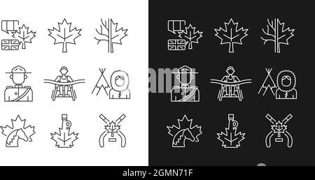 Icone lineari per la rappresentazione canadese impostate per le modalità buio e luce Illustrazione Vettoriale