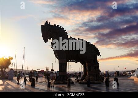 Canakkale, Turchia - 28 Luglio 2018 : cavallo di Troia realizzato per Troy film in Canakkale Foto Stock