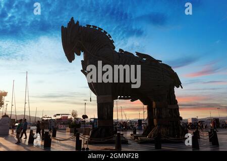 Canakkale, Turchia - 28 Luglio 2018 : cavallo di Troia realizzato per Troy film in Canakkale Foto Stock