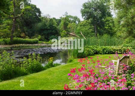 Inghilterra, Hampshire, Test Valley, Stockbridge, Longstock, Leckford Estate, Longstock Park Water Gardens Foto Stock