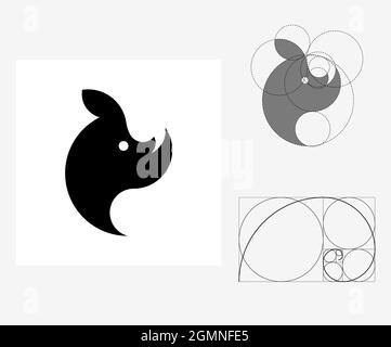 Rhinoceros vettoriali in stile Golden Ratio. Illustrazione modificabile Illustrazione Vettoriale