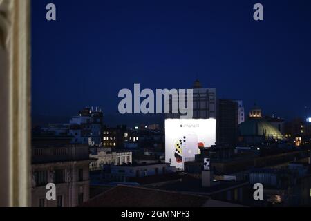 Paesaggio dal tetto del Duomo di Milano Foto Stock