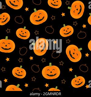 Zucche senza cuciture Halloween modello con le stelle Illustrazione Vettoriale