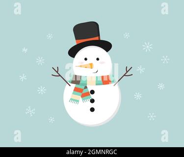 Carino pupazzo di neve cartoon in cappello e sciarpa Illustrazione Vettoriale