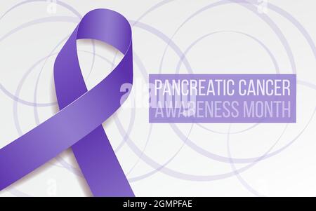 Concetto di mese di consapevolezza del cancro del pancreas. Modello di banner con nastro viola. Illustrazione vettoriale. Illustrazione Vettoriale