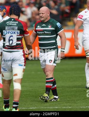 18.9.2021 Leicester, Inghilterra. Unione di Rugby. DaN Cole in azione per Tigers durante la partita di Gallagher round 1 giocata tra i Leicest Foto Stock