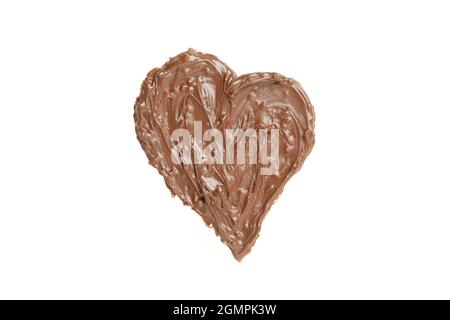 Pasta di cioccolato a forma di cuore isolata su sfondo bianco Foto Stock