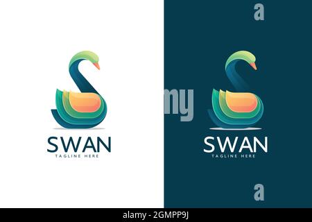 Moderno Abstract colorato Swan logo design e vettore illustrazione logotipo Illustrazione Vettoriale