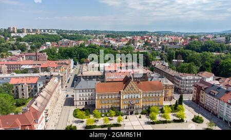 Veduta aerea sul municipio di Cesky Tesin Cesky Tesin Repubblica Ceca. Foto Stock