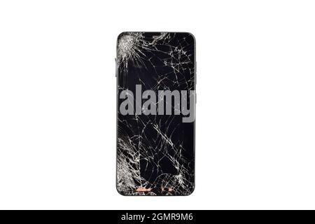Vista frontale del telefono con visualizzazione a rack isolato su sfondo bianco con percorso di ritaglio Foto Stock