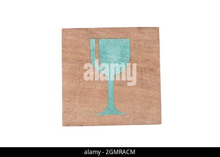 Legno Coaster isolato su sfondo bianco con Clipping Path, stampato legno Coaster Foto Stock