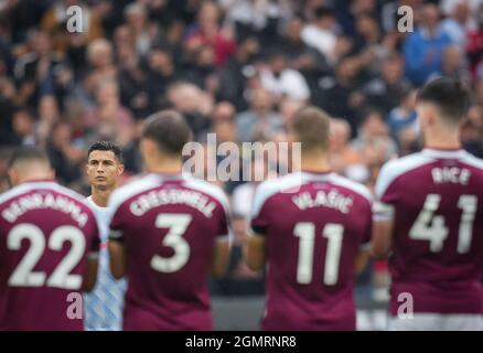 Londra, Regno Unito. 19 Settembre 2021. Cristiano Ronaldo di Man Utd durante la partita della Premier League tra West Ham United e Manchester United all'Olympic Park di Londra, Inghilterra, il 19 settembre 2021. Foto di Andy Rowland. Credit: Prime Media Images/Alamy Live News Foto Stock