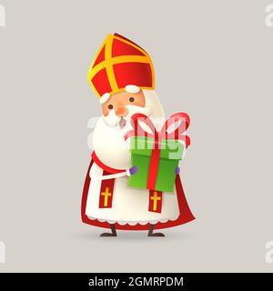 Simpatico Saint Nicholas o Sinterklaas con regalo per voi - illustrazione vettoriale 3D Illustrazione Vettoriale
