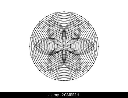 Seme di vita simbolo geometria Sacra. Logo icona mistica geometrica mandala di alchimia Esoterico Fiore della vita. Cerchi neri interlacciati, vettore lotus Illustrazione Vettoriale