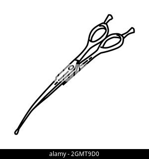 Forbici per cane per gli attrezzi di Grooming dell'animale domestico disegno a mano del set di icone Vector. Illustrazione Vettoriale