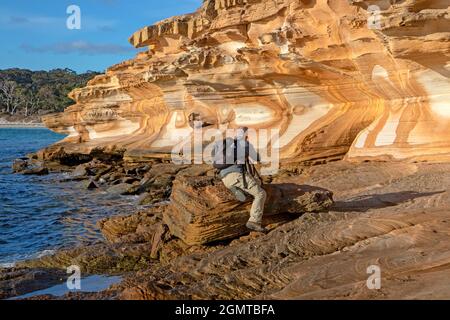 Il dipinto di scogliere su Maria Island Foto Stock