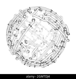 Tubi con flange intorno a una grande sfera. Vettore Illustrazione Vettoriale