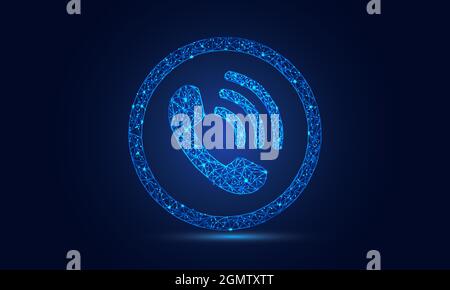 Chiamata telefonica. Illustrazione vettoriale astratta a reticolo su blu scuro. Concetto di chiamata e composizione. Basso Poly starry Sky digitale 3d immagine moderna o sfondo. FUT Illustrazione Vettoriale