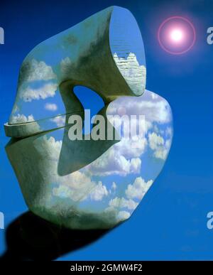 Hong Kong, Cina - 24 aprile 1985 questa scultura pubblica 'pezzi di bloccaggio' è stata una delle numerose sculture moderne esposte a Hong Kong nel 19 Foto Stock