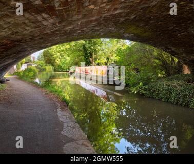 Oxford, Inghilterra - 24 luglio 2019; i corsi d'acqua, i canali, i ruscelli e i fiumi di Oxford sono una fonte di molte delizie tranquille e panoramiche. Qui vediamo un bellissimo Foto Stock