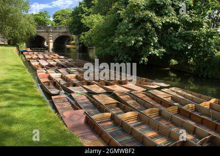 Oxford, Inghilterra - 2005; Una scena tranquilla dal ponte Magdalen sul fiume Cherwell a Oxford, Inghilterra. Si tratta di un luogo famoso per il pugno e la nautica da diporto Foto Stock